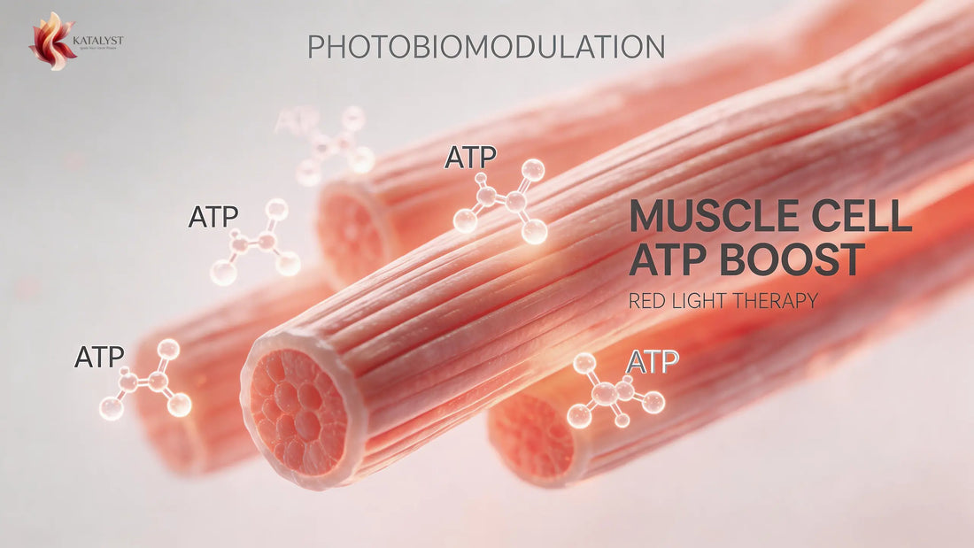 KATALYST red light therapy for muscle recovery after workouts — Harvard sports research on 660nm and 850nm photobiomodulation supporting 2x faster post-exercise wind-down and athletic comfort