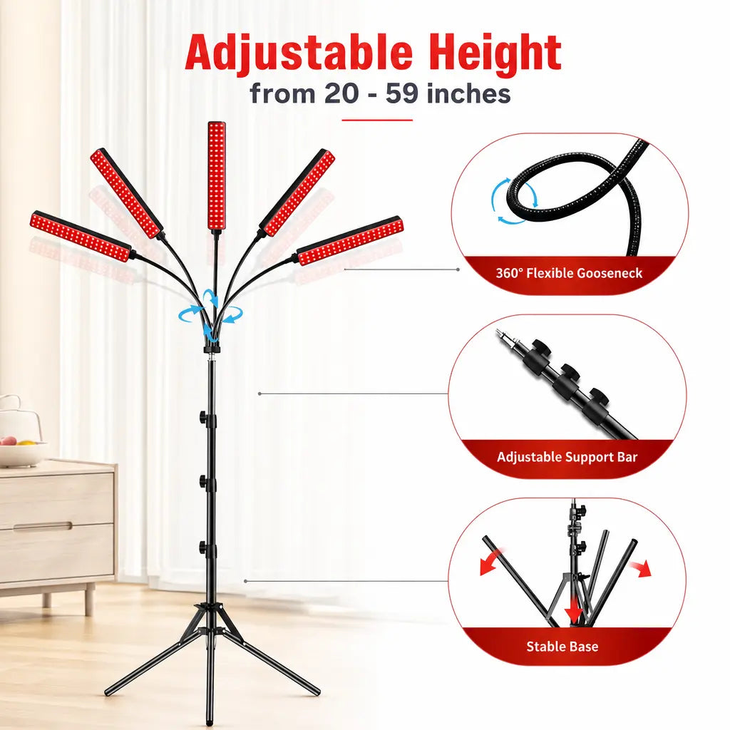 Katalyst 5-Head Red Light Therapy Lamp — 660nm & 850nm Dual Wavelength, Adjustable Floor Stand
