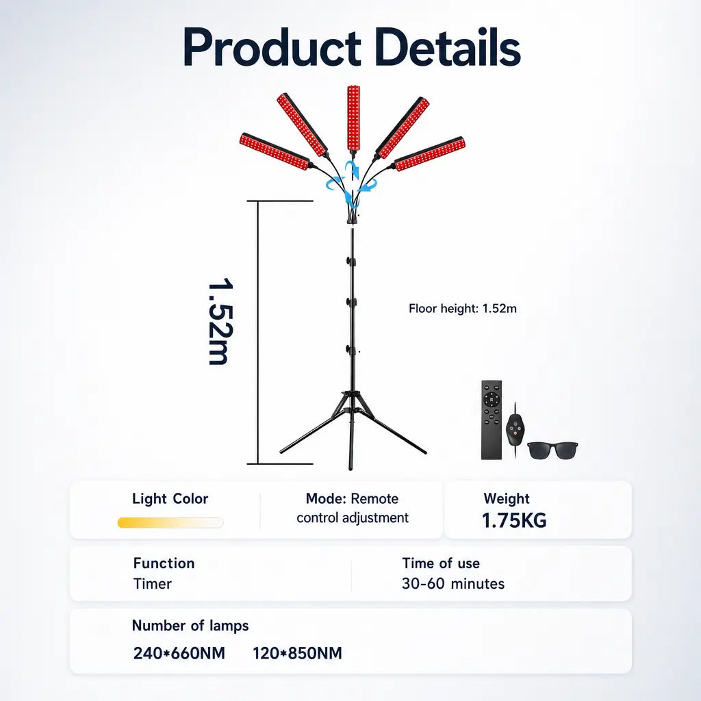 Katalyst 5-Head Red Light Therapy Lamp — 660nm & 850nm Dual Wavelength, Adjustable Floor Stand