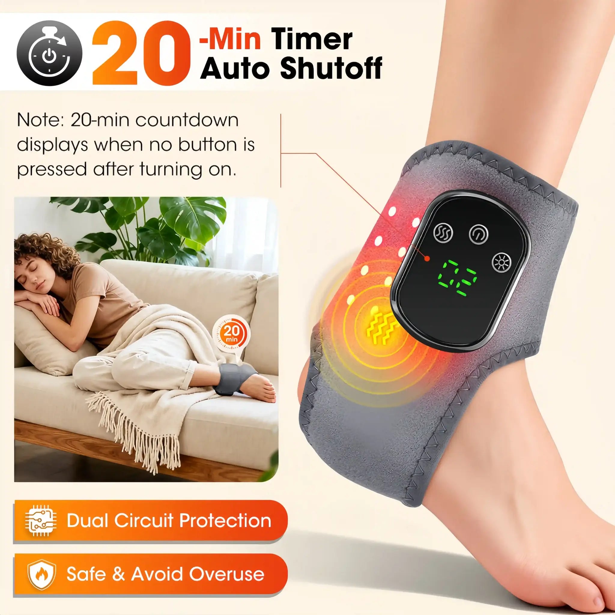 Cordless Red Light Therapy Ankle Brace with Heat & Vibration | 40pcs Triple-Core LEDs