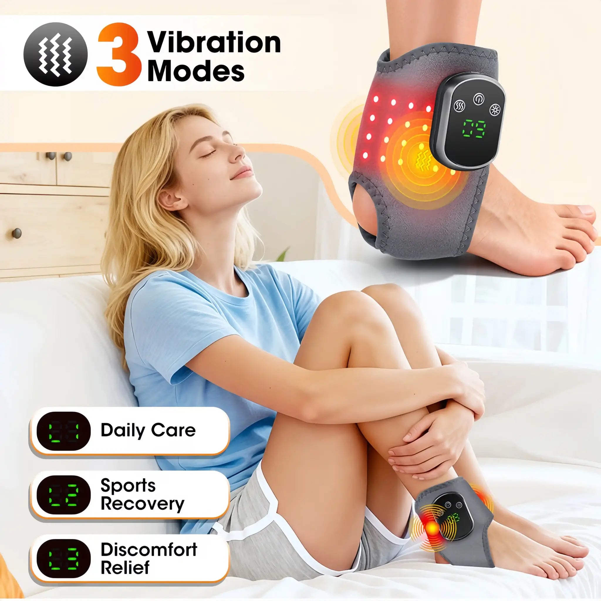 Cordless Red Light Therapy Ankle Brace with Heat & Vibration | 40pcs Triple-Core LEDs