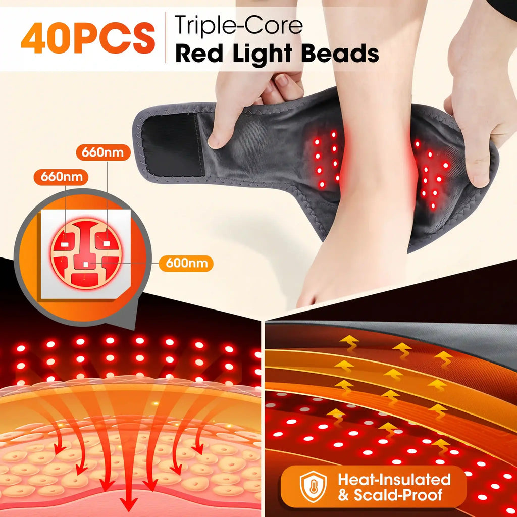 Cordless Red Light Therapy Ankle Brace with Heat & Vibration | 40pcs Triple-Core LEDs