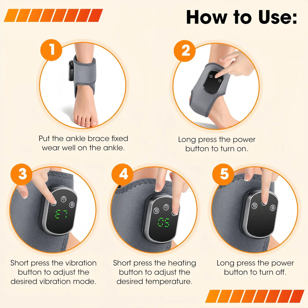 Cordless Red Light Therapy Ankle Brace with Heat & Vibration | 40pcs Triple-Core LEDs