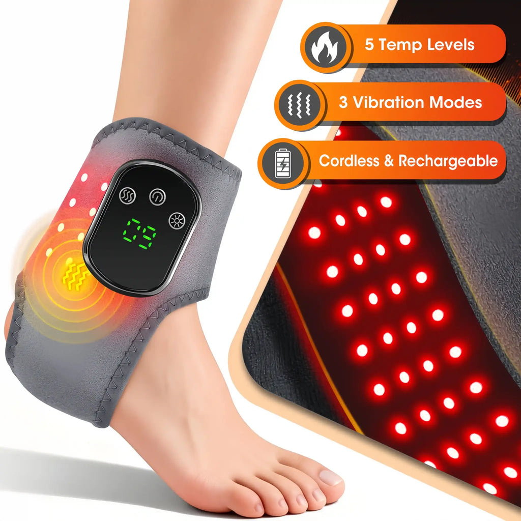 Cordless Red Light Therapy Ankle Brace with Heat & Vibration | 40pcs Triple-Core LEDs