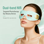 KATALYST M6 Silicone Eye Massager lifestyle view, showing a smiling woman wearing the device for soothing eye care.