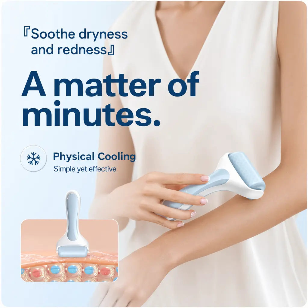KATALYST Facial Ice Roller close-up of detaching the wide cooling wheel for easy freezing and cleaning.