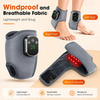 KATALYST Cordless Red Light Ankle Brace infographic, showing three levels of heat therapy and vibration modes.