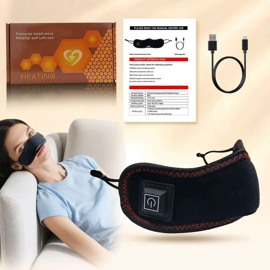 KATALYST Cordless Red Light Nasal Mask infographic showing red light penetration into nasal cavity passages.