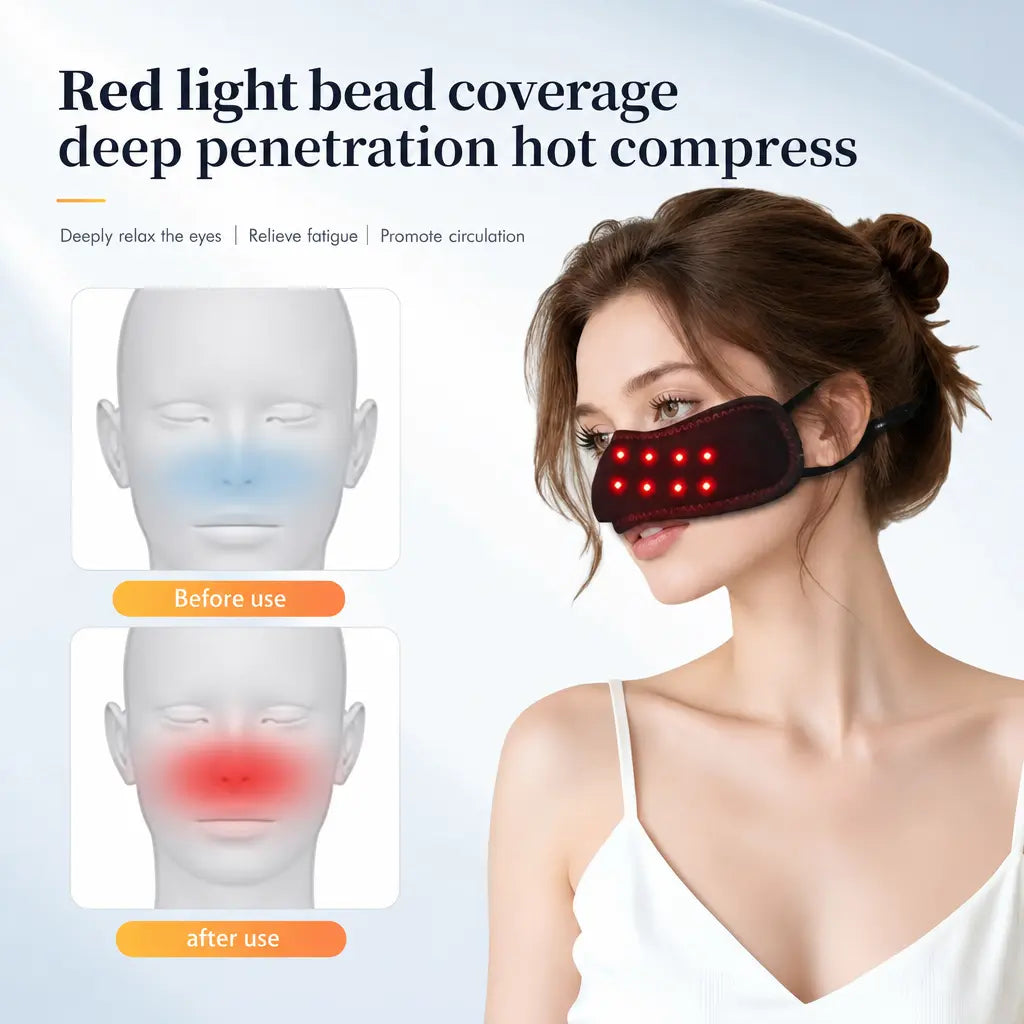 KATALYST Cordless Red Light Nasal Mask detail view showing the built-in power button and USB-C charging port.