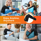 KATALYST cordless red light shoulder massager: man wearing the heated shoulder wrap to relieve neck and joint pain