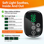 KATALYST red light shoulder massager infographic showing three vibration massage speeds for deep muscle relief