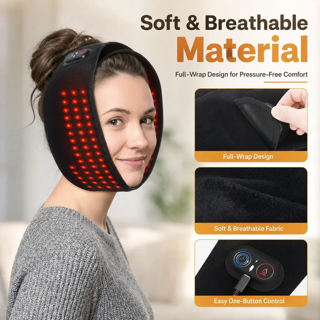 KATALYST red light pain relief wrap infographic showing the benefits of 660nm red and 850nm infrared light waves.
