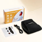 KATALYST cordless TMJ red light wrap lifestyle view of a woman wearing the jaw pain relief device at home.