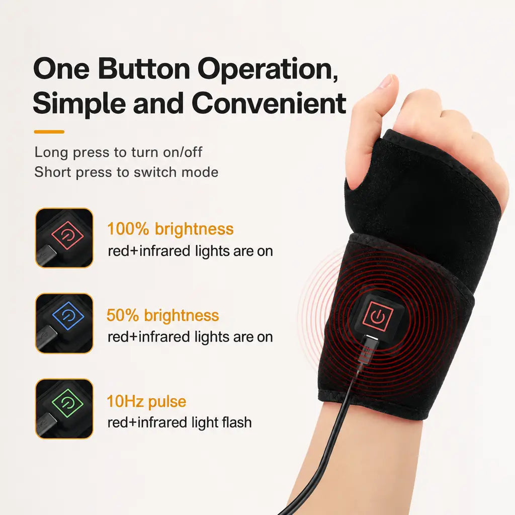 KATALYST USB Red Light Wrist Wrap lifestyle view, showing the portable design connected to a computer power source.